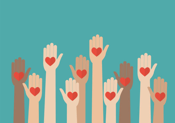 raised hands volunteering. vector illustration